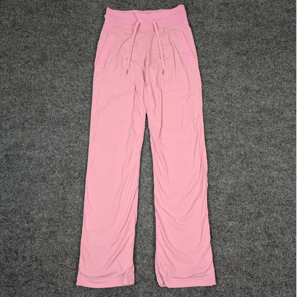 Lululemon Pink Athletic Pants Womens 2 Drawstring Ribbed Waist Straight Leg